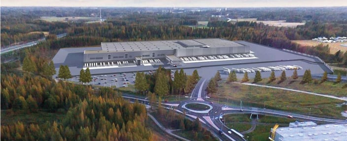 Havainnekuva Lidlin logistiikkakeskuksesta Järvenpäässä