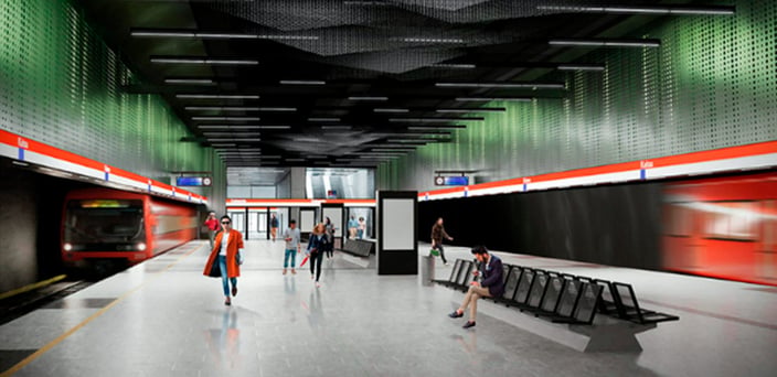 Metroaseman laituri, jolle juna saapuu