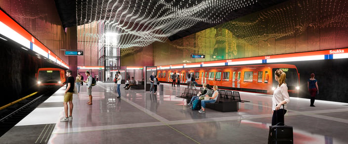 Metroaseman laituri, jolle juna saapuu