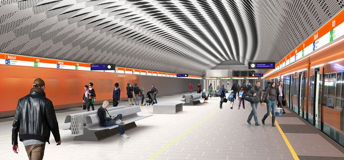 Matinkylän metroaseman laituri matkustajineen
